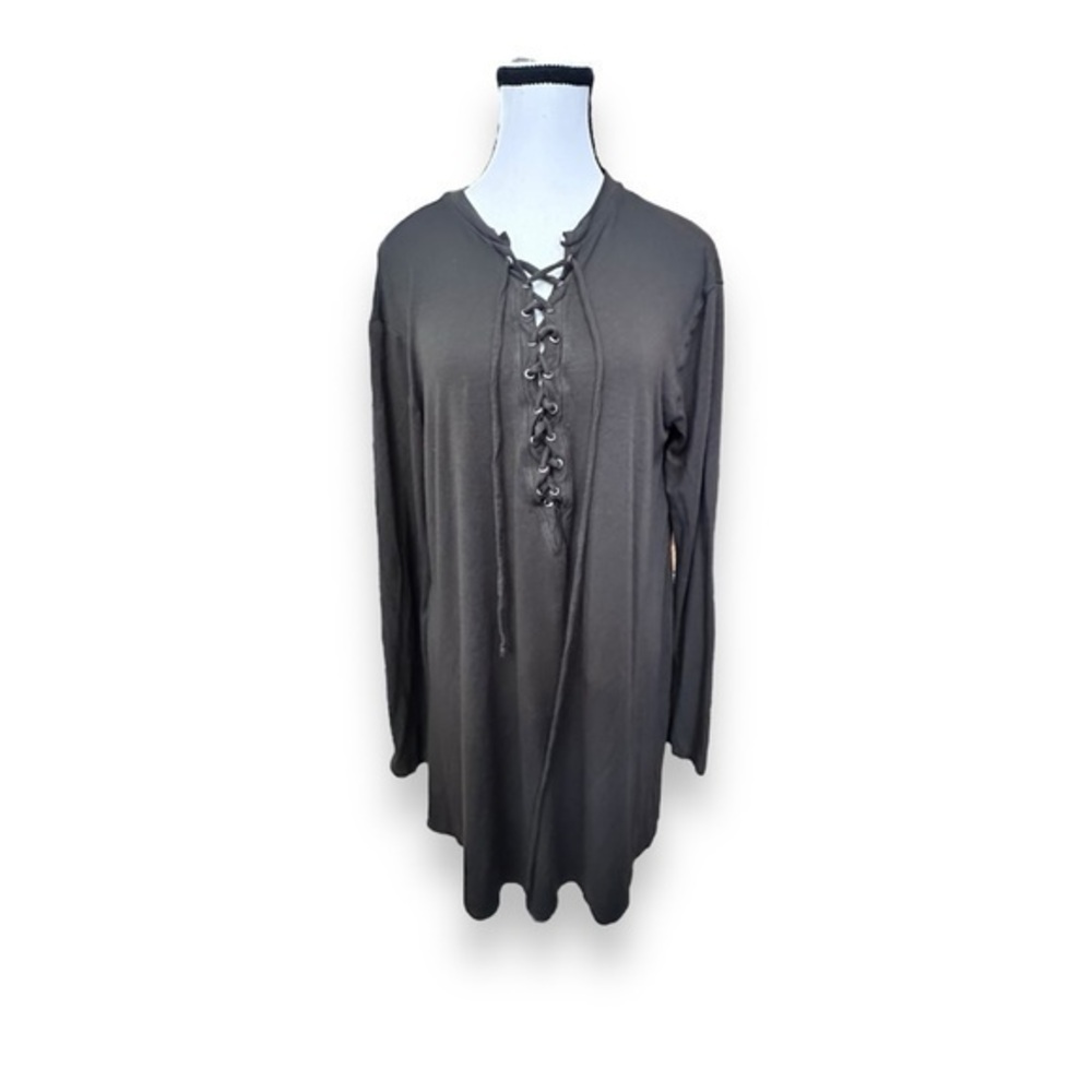 Women’s L Large Cherish Grey Green Lace Up Tunic Dress
